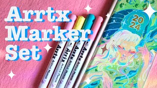 Arrtx 36 Acrylic Marker Set ⭐ Metallic Colors ⭐ Swatching and Painting My Planer