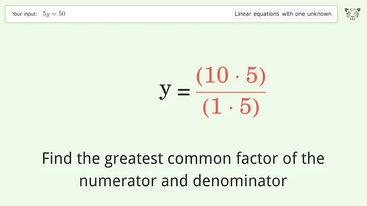 Linear equation with one unknown: Solve 5y=50 step-by-step solution