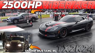 Dodge Viper Acr 2500Hp Vs 2011 Mustang 1532Hp & 95 Mustang 1300Hp Drag Racing Texas Motorplex