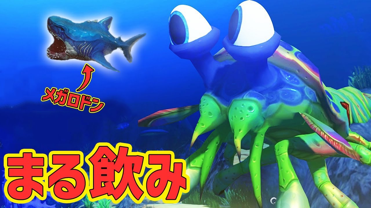 巨大サメまる飲みしちゃうくらい巨大に育てたモンハナシャコになってメガロドンの海で大暴れしてみた【Feed and grow fish】