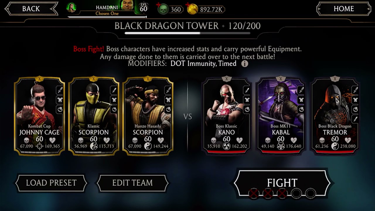 MORTAL KOMBAT FATAL BLACK DRAGON TOWER BOSS BATTLE 120 COMPLETED 3RD TIME