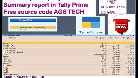 T20 Group Company Stock Summary report in Tally Prime Free source code AGS TECH