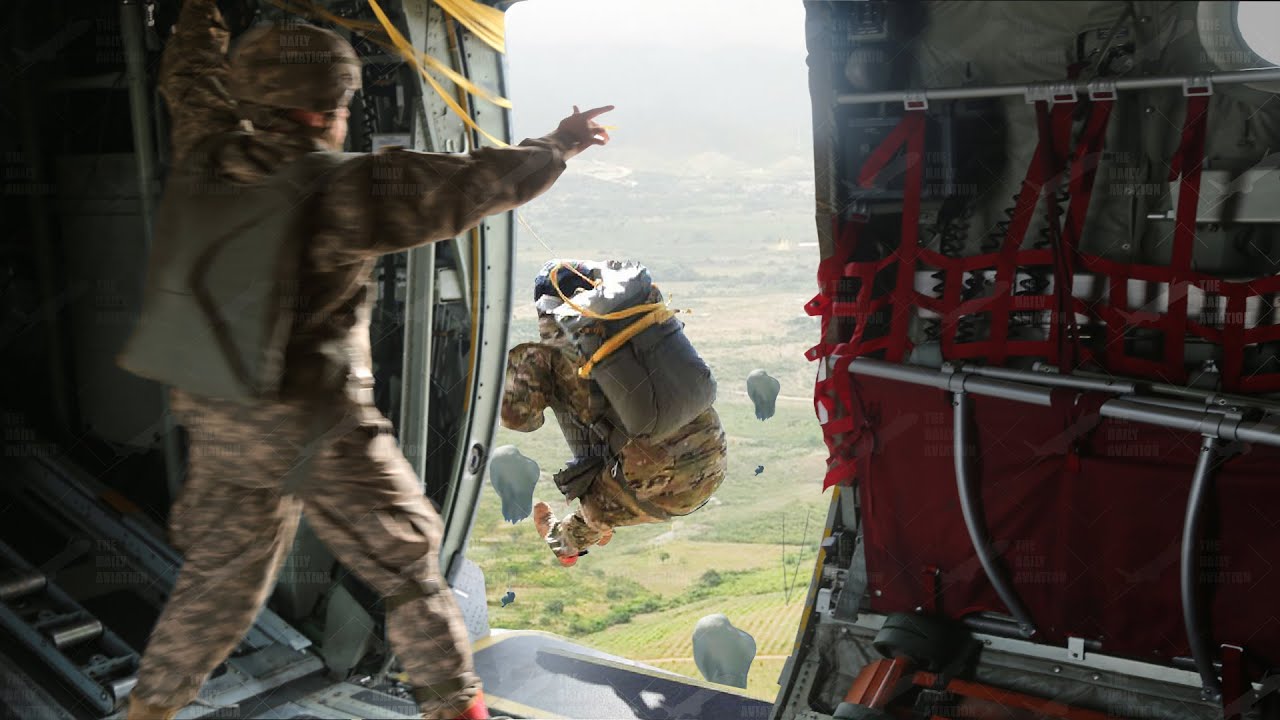 Massive Static Line Jump from Giant US C-17 Globemaster and C-130