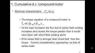 Electrical and Mechanical characteristics of dc compound motors