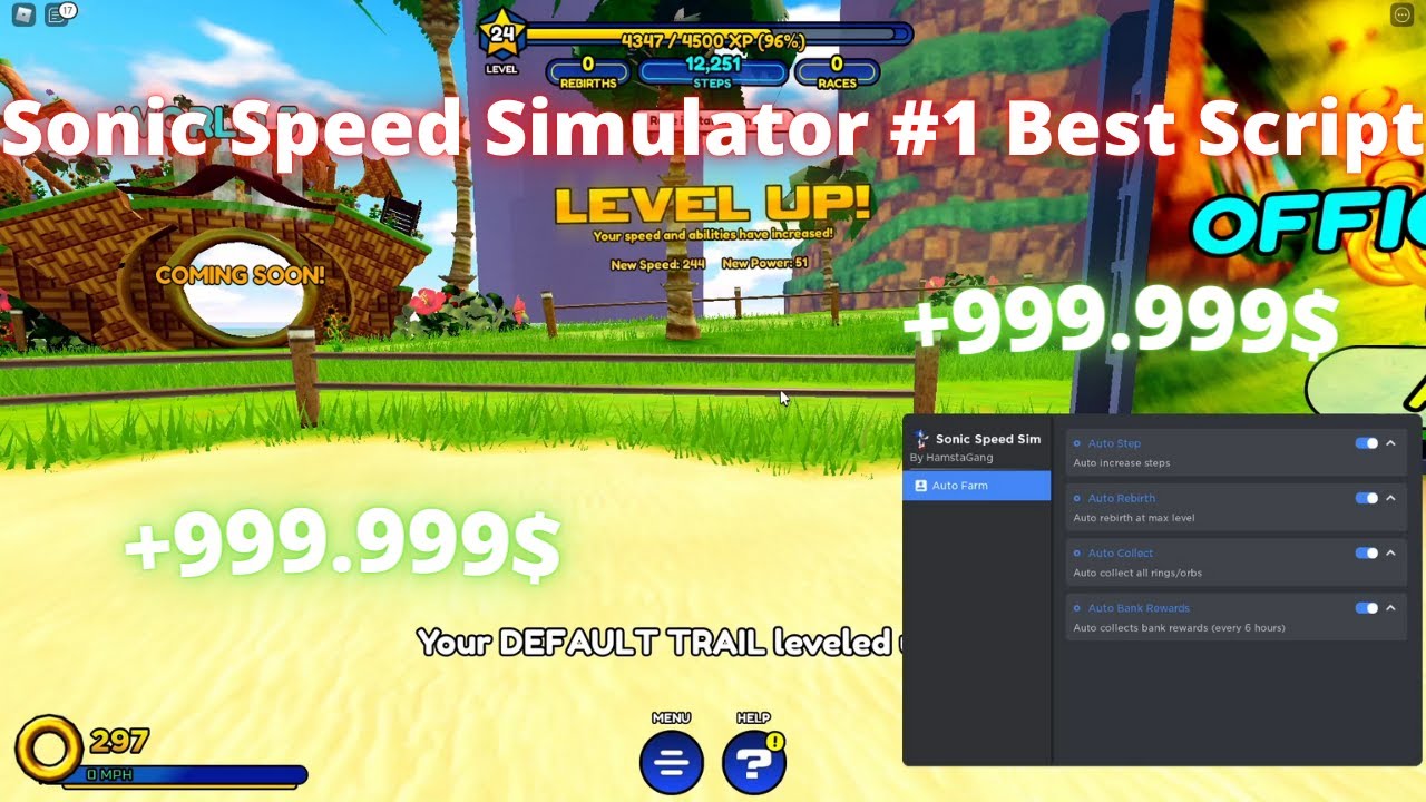 Sonic Speed Simulator script - (AutoStep, AutoRebirth, AutoCollect) -  Roblox-Scripter