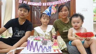 Happy birthday girl cute with birthday cake and many color toys & Nursery rhymes for babies & kids
