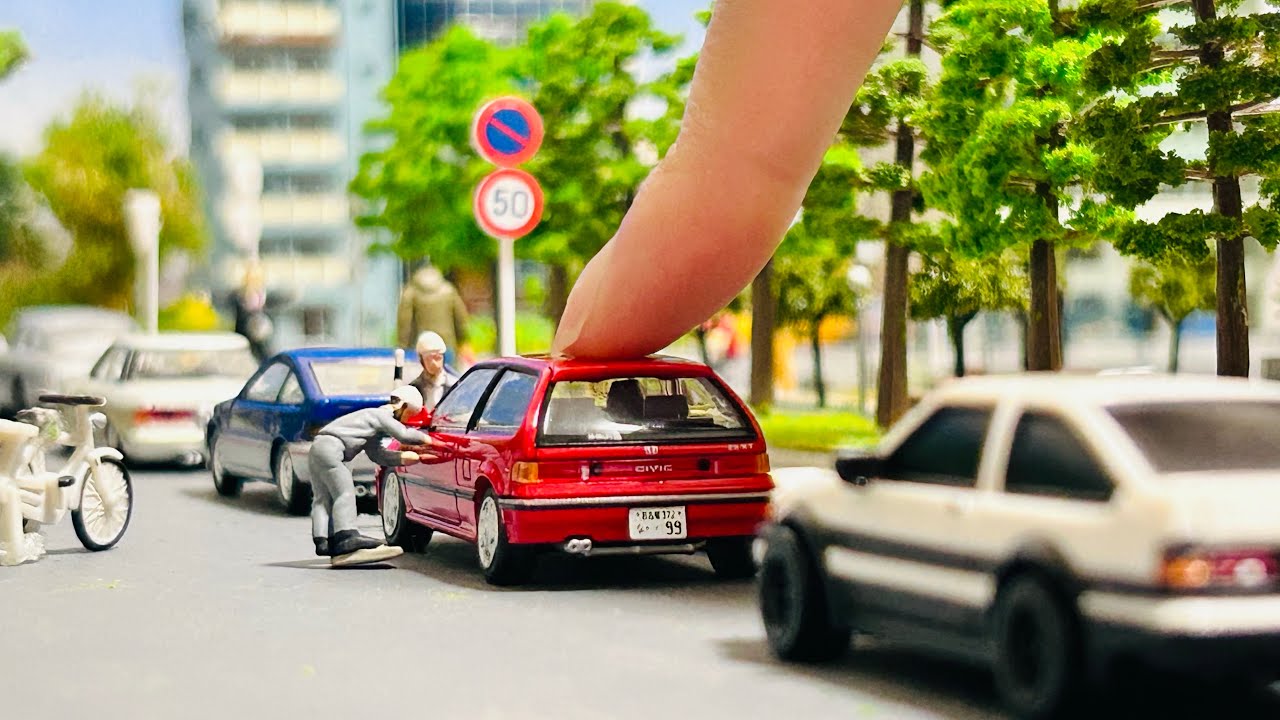 【必見】道路標識は要確認！！ジオラマとトミカで再現 交通安全　大人の趣味　ミニカー　駐車監視員　急がば回れ【働く車】tomica minicar runs in driving