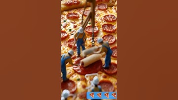Hyper-realistic macro shot of tiny construction workers crafting an enormous pizza #ai #miniatures