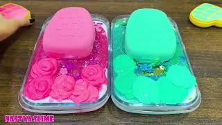 PINK vs MINT!!! Mixing random into GLOSSY slime!!!Satisfying Slime Video #263
