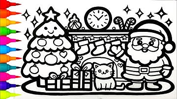 How To Draw A Cozy Christmas Scene – Tree, Fireplace & Santa Step by Step | Christmas Drawings 🎄🧑‍🎄🔥