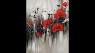 How to paint Flowers, Demo, Red and White Flowers Painting, Blumen malen in Acryl, V352
