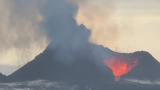 Black ash cloud coming from the upper western vent. Blockage? Seen from the viewing hill. 25.07.25
