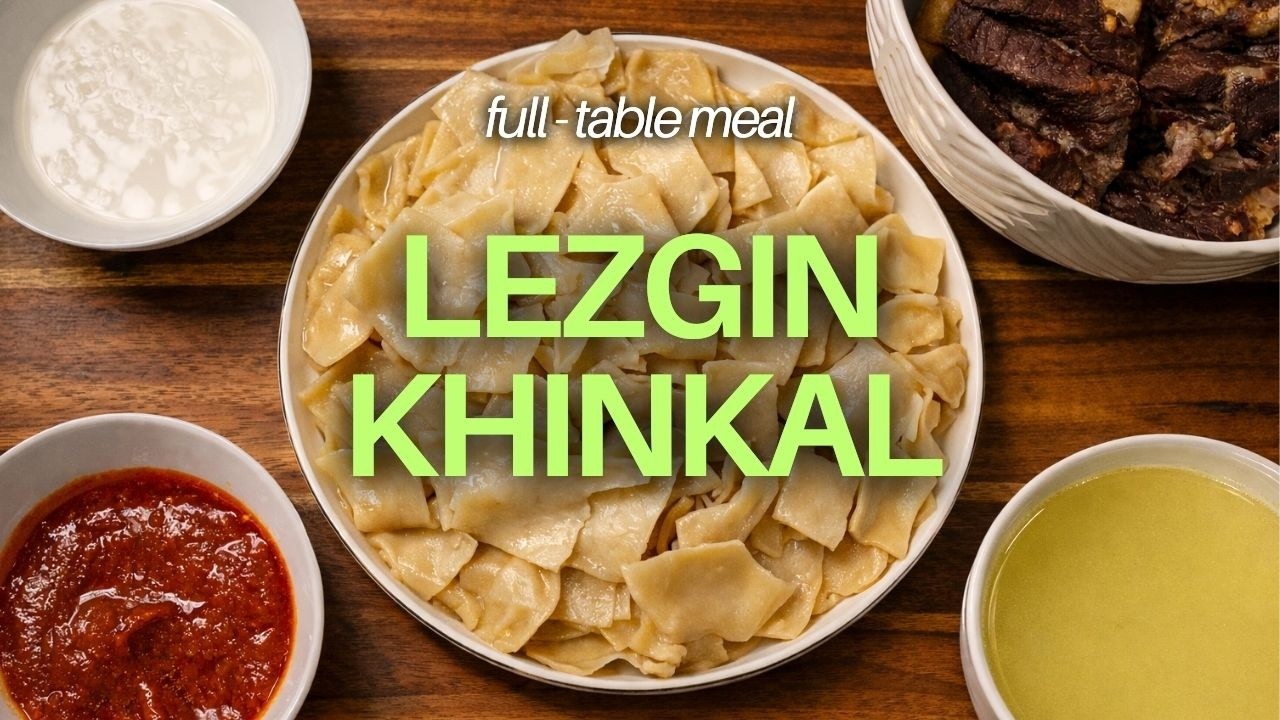 How Dagestan Serves Dinner? Full Table: One Dish, Four Elements. Beef, Broth & Dough