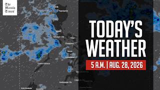 Todays Weather, 5 A.M. | Aug. 28, 2026
Todays Weather, 5 A.M. | Aug. 28, 2026
Video Courtesy of DOST-PAGASA
Check out our Streaming Channel: https://streaming.manilatimes.net/
Subscribe to The Manila Times Channel - https://tmt.ph/YTSubscribe
Visit our website at https://www.manilatimes.net
Follow us:
Facebook - https://tmt.ph/facebook
Instagram - https://tmt.ph/instagram
Twitter - https://tmt.ph/twitter
DailyMotion - https://tmt.ph/dailymotion
Subscribe to our Digital Edition - https://tmt.ph/digital
Check out our Podcasts:
Spotify - https://tmt.ph/spotify
Apple Podcasts - https://tmt.ph/applepodcasts
Amazon Music - https://tmt.ph/amazonmusic
Deezer: https://tmt.ph/deezer
Stitcher: https://tmt.ph/stitcher
Tune In: https://tmt.ph/tunein
#TheManilaTimes
#WeatherUpdateToday
#WeatherForecast Todays Weather, 5 A.M. | Aug. 28, 2026