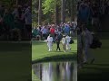 Max Homa skips across the pond on No. 16. #themasters