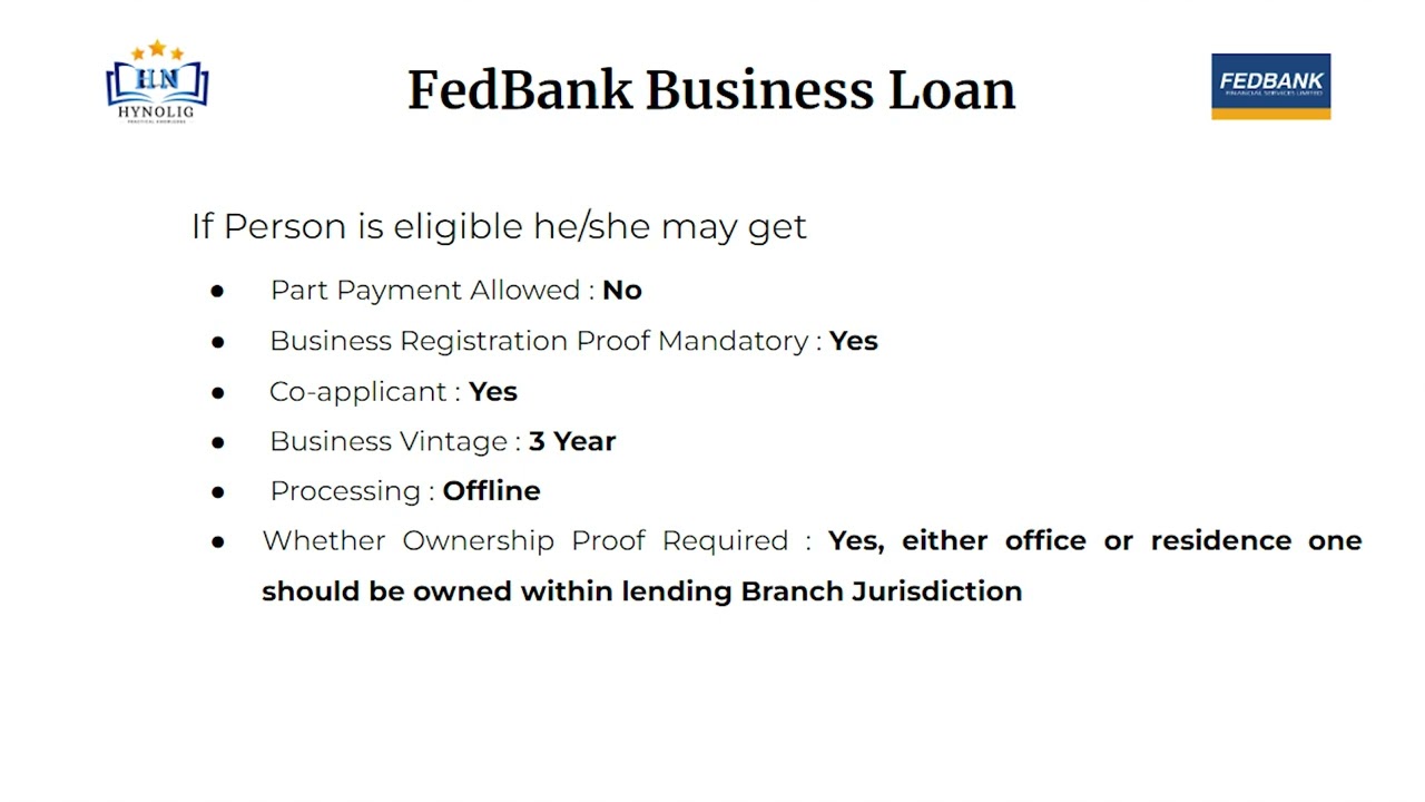 FedBank Business Loans - Interest Rate, Eligibility Criteria, Processing Fee & charges