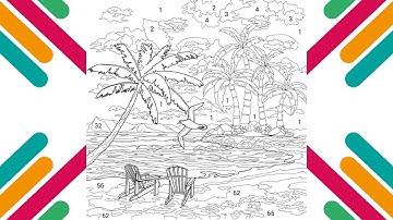 Beach with Palm Trees | Coloring Pages by Numbers