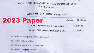MCA Final Year - Machine Learning - 3rd Semester ML Exam 2023 Question Paper - MCA Preparation 2024