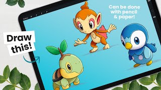 How To Draw Pokémon (Turtwig, Chimchar & Piplup) • Character Breakdown Practice screenshot 3