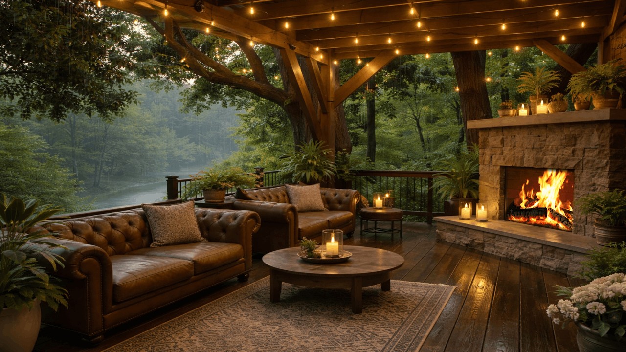 The Hidden Rainy Forest Retreat 🌲 Fireplace ASMR & Gentle Spring Rain for Deep Calm