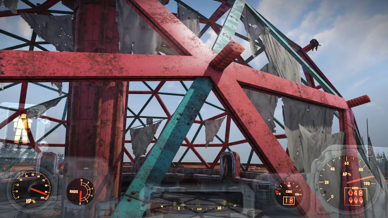 Fallout 76 on top of Top of the World using Marsupial mutation and Jetpack Power Armor