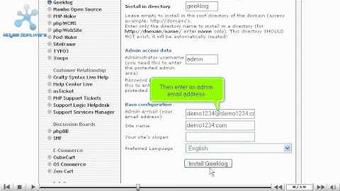 Installing Geeklog from Fantastico