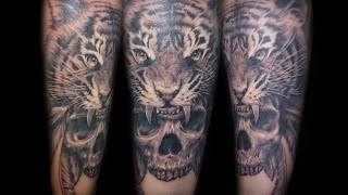 Dice Ceballos - Realistic Skull and Tiger Timelapse Tattoo