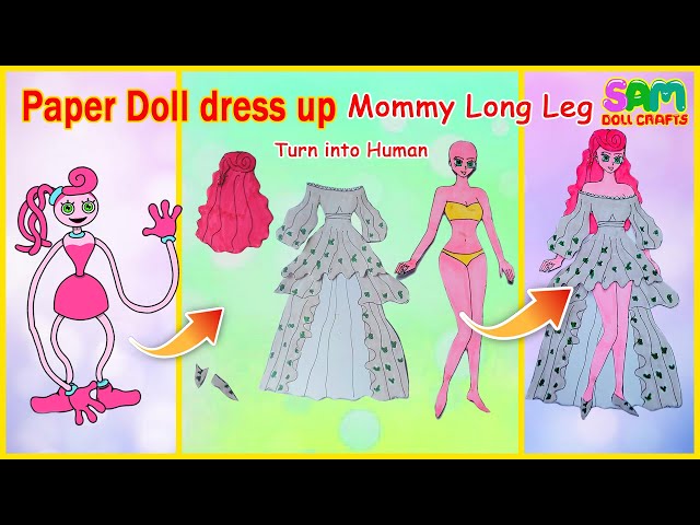 SAM Doll Crafts; DIY Paper doll Mommy Long Legs with Costume! 