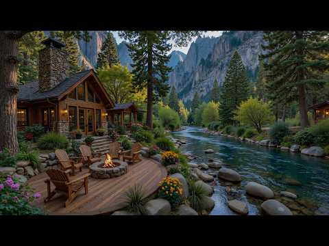 Soothing Riverside Cabin in Forest🔥🌿Cozy Fire Pit, Piano Music Nature  for Relaxation Creativity
