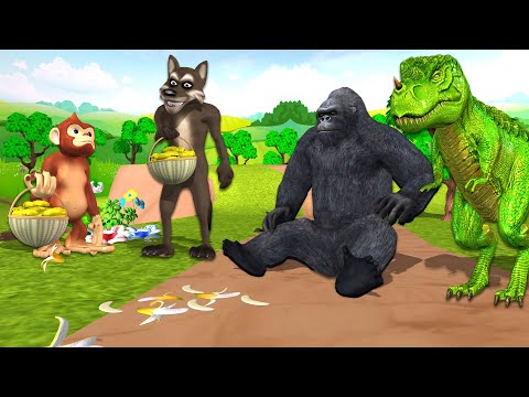 Gorilla dinosaur wolf an monkey fight for banana by Mr lavangam