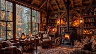 Relaxing Jazz Music - Cozy Fall Cabin with Rainy Day Ambience, Soft Piano & Crackling Fire 🍂 screenshot 5