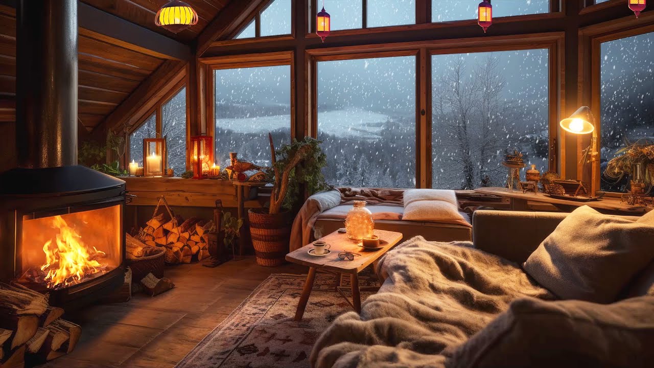 Cozy Winter Room Ambience with Howling wind & Crackling Fireplace to ...