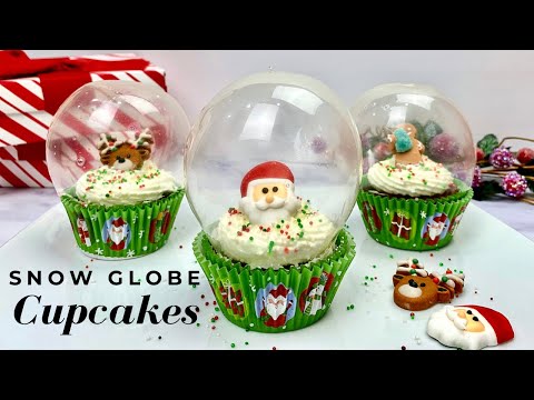 EDIBLE SNOW GLOBE CUPCAKES | Red Velvet Cupcakes with Whipped Cream Cheese Frosting