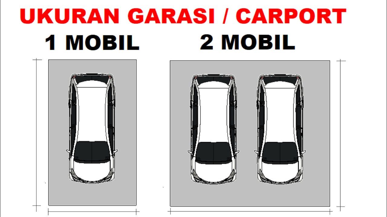 Gambar ukuran carport atau garasi 1 mobil dan 2 mobil