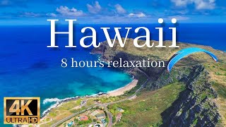 【ハワイ 4K 8時間・睡眠用】よく眠れる癒しの波音＆ヒーリングBGM｜空撮4K風景映像｜海の音｜Hawaii relaxing video   Hawaii relaxing ocean sound