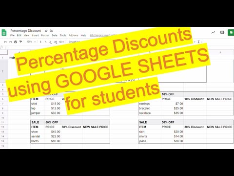 How To Calculate Percentage Discount Google Sheets Classroom Lesson Youtube