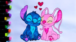 Coloring Stitch & Angel 💙💗 | Cute and Relaxing Coloring Book for a Fun Creative Day 🎨✨