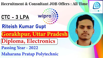 Congrats, Riteish| Selected in WIPRO | 3 LPA | ELECTRONICS ENGINEER, Passing 2022 | Gorakhpur , U.P.