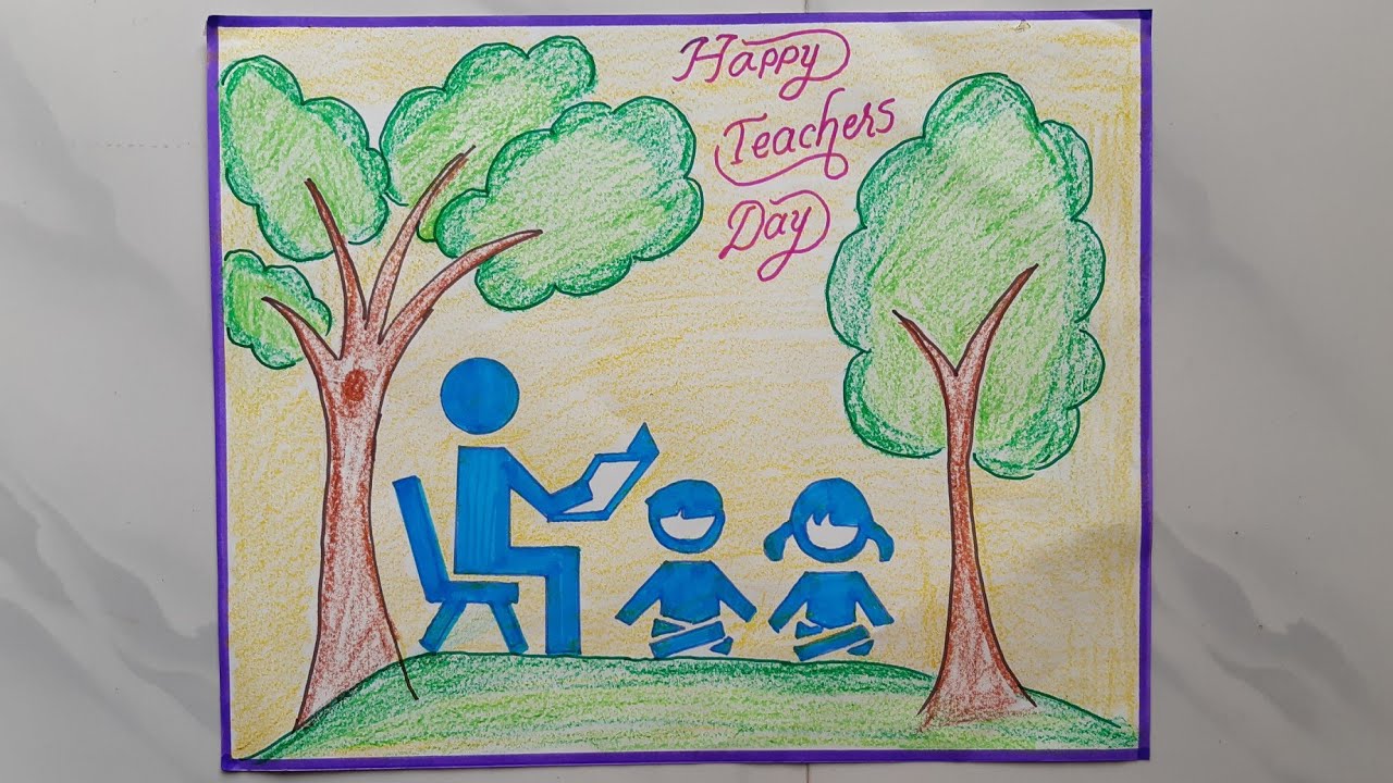 Teachers Day Drawing || Teacher Day poster for Kids - YouTube