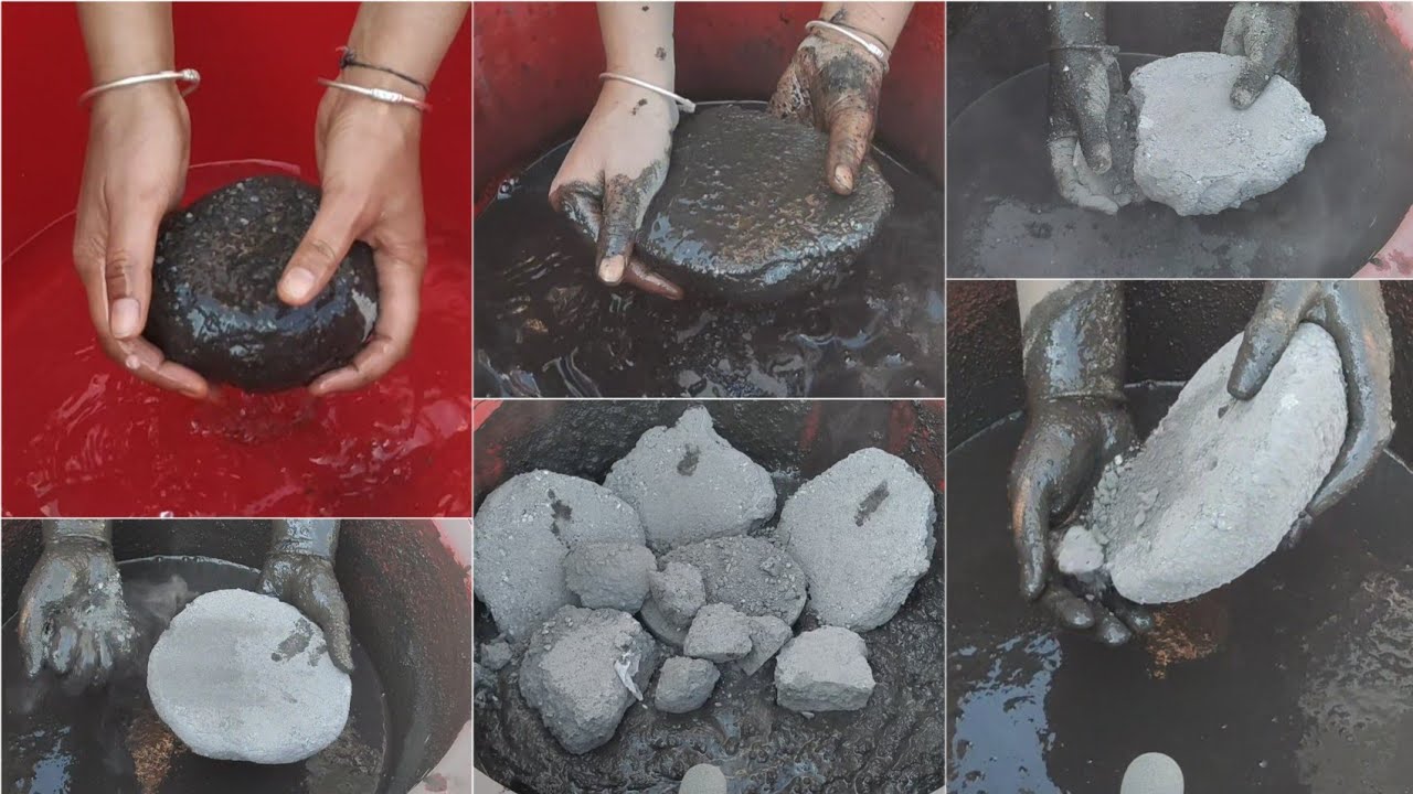 dusty black charcoal with white concrete crumbling in water 💦💦 sa Asmr