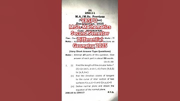 VBSPU M.Sc. Mathematics Second Semester Differential Geometry 2025 first year question paper