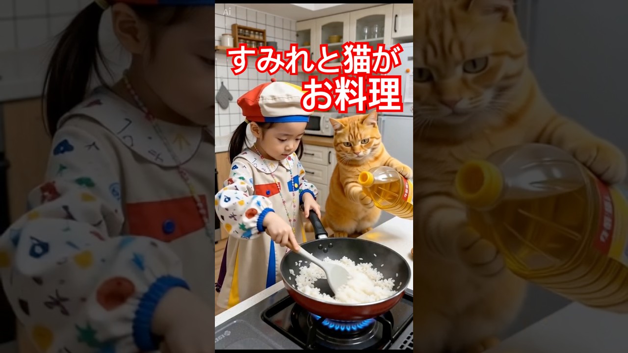 すみれちゃんと猫がお料理🧒🏻🐈#ai #エフェクト #料理 #事故動画 #shorts