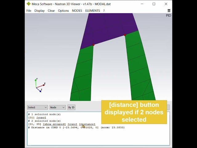 Meca Software Nastran Viewer - How To : Display nodes distance
