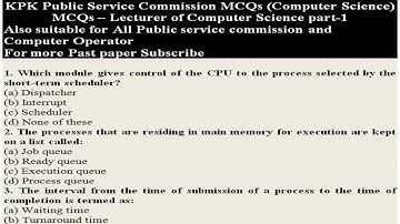 KPPSC Computer Science Lecturer Past Papers | KPPSC Computer Science Lecturer Test MCQS Past paper|