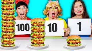 อาหาร 100 ชั้น ชาเลนจะแข่งกิน แฮมเบอร์เกอร์ คิทแคท โอริโอ้ ลูกอม ใครจะชนะ?