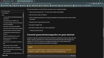 Graus minutos segundos para ângulos decimais e vice versa no Excel