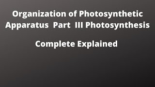 Organization of Photosynthetic Apparatus Part III Photosynthesis
