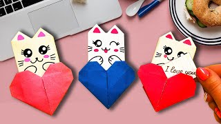 ОРИГАМИ КОТИК С СЕРДЕЧКОМ - КОНВЕРТИКОМ / без клея! / ORIGAMI CAT WITH A HEART - ENVELOPE