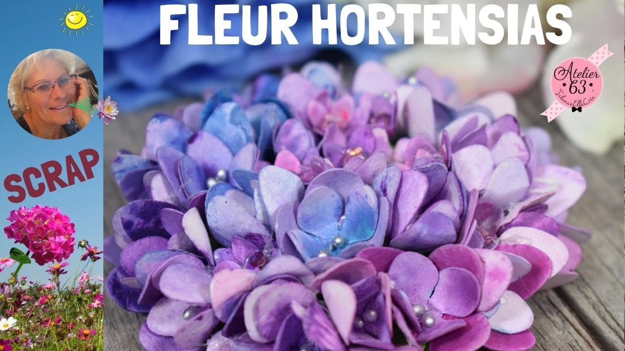 📚 🎨 TUTO 🌺 Scrap DIY FLEUR HORTENSIAS 3D Déco CARTE PRINTEMPS ✂️ PEINTURE AQUARELLE 🎨©A63