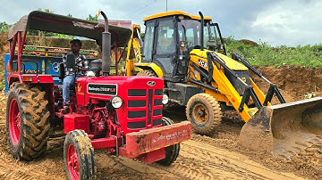 Jcb 3dx Eco Backhoe Machine Loading Mud in Mahindra and Massey Tractors trolley video I JCB video